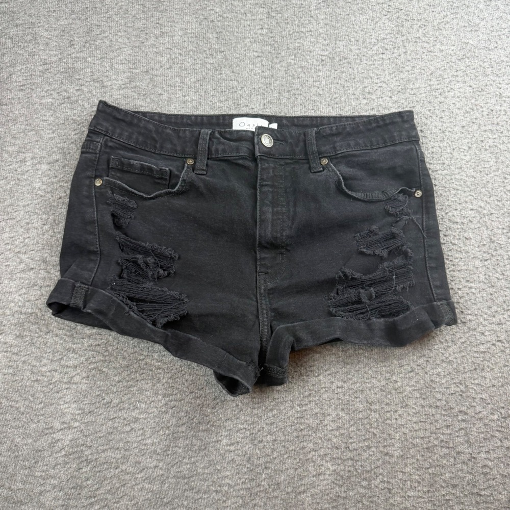 Oasis by Eunina Denim Shorts Women's Large Black Distressed Shredded High Rise